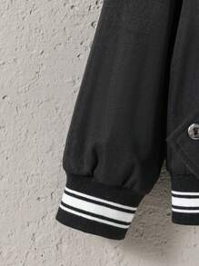 SHEIN Tween Boy Letter Graphic Striped Trim Jacket With Detachable Hood Without Tee - Black - View 5
