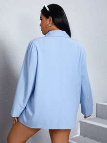 SHEIN EZwear Plus Lapel Neck Flap Detail Blazer - Baby Blue - View 2