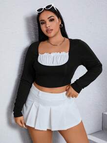 SHEIN Qutie Plus Ruched Bust Crop Tee - Black - View 4