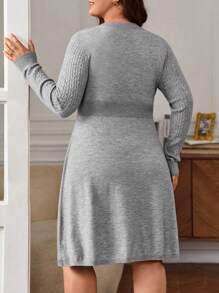 SHEIN Frenchy Hơn Chất rắn Cổ v A-line Đầm Áo len - Màu Xám nhạt - Xem 6