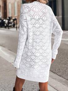 SHEIN LUNE Pointelle Knit Drop Shoulder Cardigan