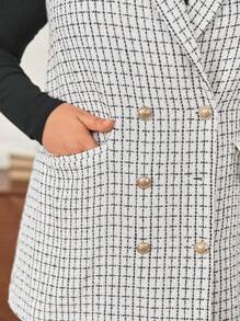 SHEIN Frenchy 大碼格紋雙排釦背心大衣