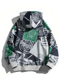 Men Letter Graphic Drawstring Hoodie - Grey - View 2
