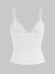 SHEIN ICON Contrast Lace Ruched Y2k Bow Detail Cami Top