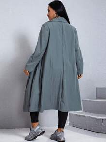 SHEIN X Galloways Plus Lapel Neck Belted Trench Coat - Dark Grey - View 7