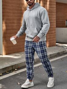 Manfinity Homme 男裝格子印花束腰寬鬆褲子