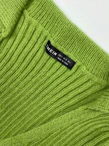 SHEIN Unity 條紋針織前紐扣開襟衫 - 橄欖綠 - 查看 5