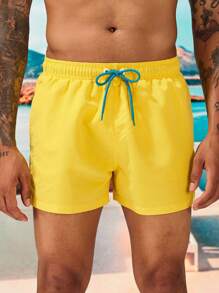 Horizaway Men Animal Print Drawstring Waist Swim Trunks - Yellow - View 5