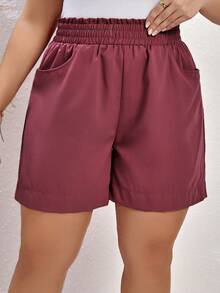 SHEIN LUNE Talla grande Shorts de cintura con volante con bolsillo oblicuo - Color caoba - Ver 6