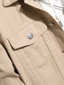 Manfinity Homme 男士长袖翻盖口袋牛仔夹克（无帽），秋季款 - 卡其色 - 查看 8