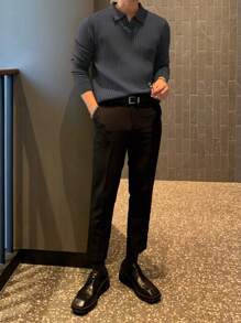 DAZY Men Solid Ribbed Knit Fall Sweater Business Attire - Dark Grey - View 2