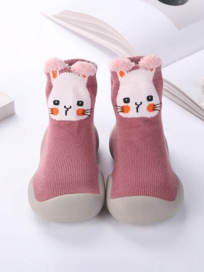 1 par golvstrumpor för barn Baby mjuk botten Anti-halk inomhus inlärningsskor med original trenddesign, söta tecknade djur Baby sportskor