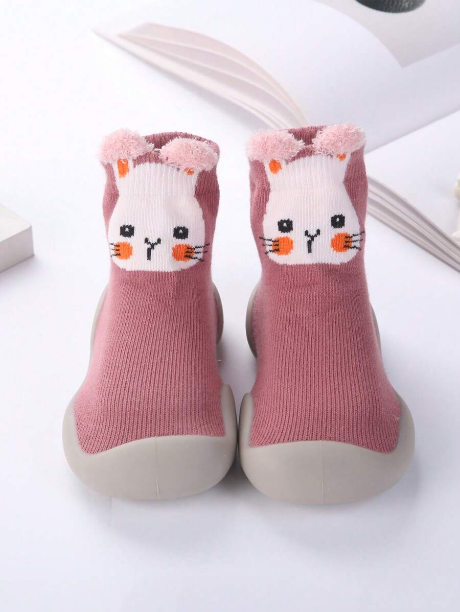 1雙孩子們的地板襪嬰兒軟底防滑室內學習鞋帶原始趨勢設計,可愛卡通動物嬰兒運動鞋