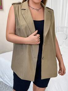 Flirla Plus Lapel Neck Vest Blazer - Khaki - View 4