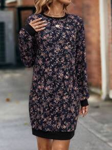 SHEIN LUNE 印花衛衣洋裝 - 藏蓝色 - 查看 3