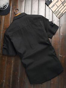 Manfinity Homme Men Ripped Flap Pocket Denim Shirt Without Tee