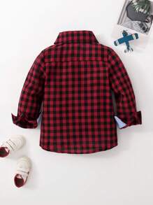 SHEIN Young Boy Gingham Print Button Up Shirt Chic Outfits For Autumn/Winter - Burgundy - View 2