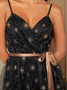 SHEIN Belle Đầm Bất đối xứng Thắt lưng Thiên hà Thanh lịch - Nhiều màu - Xem 6