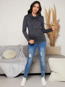 SHEIN Camiseta de manga larga de lactancia con cordón de maternidad