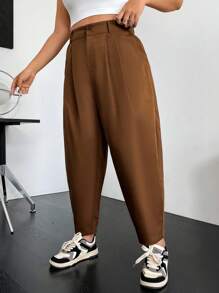 Flirla Plus Plicated Detail Suit Pants - Coffee Brown - View 7