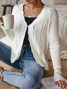 SHEIN LUNE Raw Trim Raglan Sleeve Cardigan - White - View 7