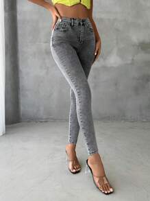 RueChic High Waist Skinny Jeans - Grey - View 1