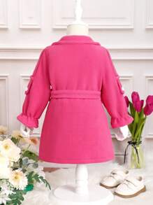 Baby Girl Double Breasted Flounce Sleeve Belted Coat