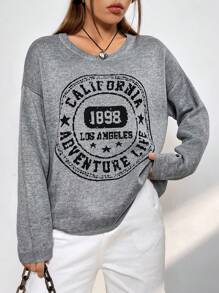 SHEIN EZwear Mẫu chữ Thả vai Áo len - Màu xám đen - Xem 1