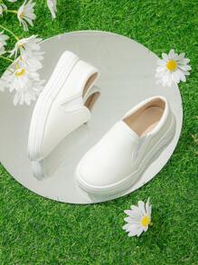 嬰兒女童流行的簡約款滑入式運動鞋，白色 - 白色 - 查看 5