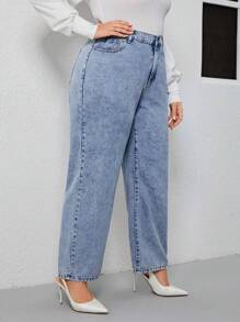 SHEIN Essnce Talla grande Jeans de pierna recta unicolor