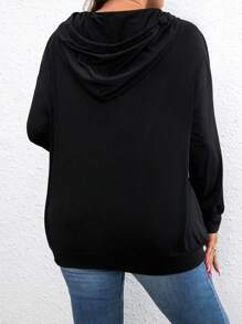 SHEIN LUNE 加大码豹纹镂空落肩抽绳卫衣，适合毕业季、返校季、教师节等场合，秋冬新款。 - 黑色 - 查看 2