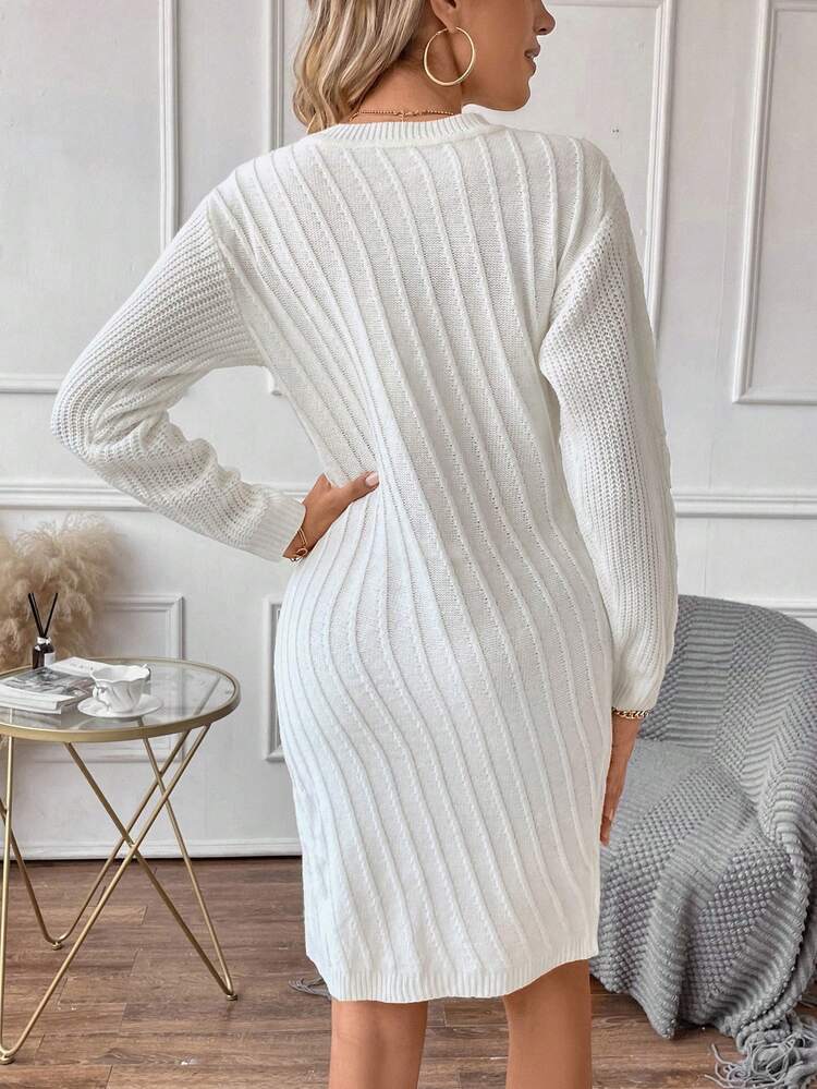 Guipure Lace Trim Drop Shoulder Sweater Dress