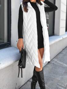 RueChic Zip Up Hooded Quilted Vest Coat - White - View 4