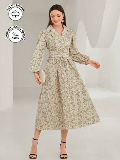 Modelyn 滿版印花燈籠袖洋裝