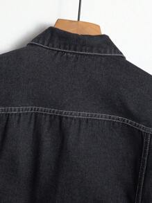 Manfinity 男士破洞翻蓋口袋牛仔夾克不帶T恤 - 深灰色 - 查看 6