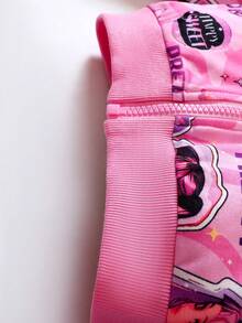 SHEIN Young Girl Figure & Letter Graphic Zip Up Bomber Jacket - Pink - View 7