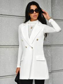 EURMUSE Lapel Neck Double Breasted Blazer Vest - White - View 5