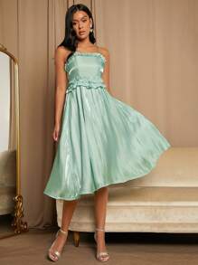 SHEIN Belle Frill Trim Ruffle Trim Cami Dress - Mint Green - View 1