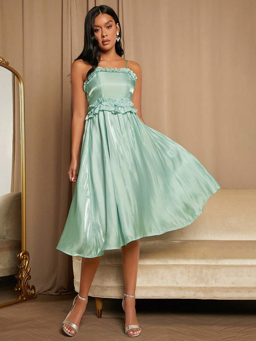 SHEIN Belle Frill Trim Ruffle Trim Cami Dress - Mint Green - View 1