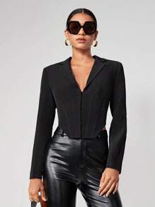 Maija Cazadora de cuello con solapa bajo asimétrico - Negro - Ver 1