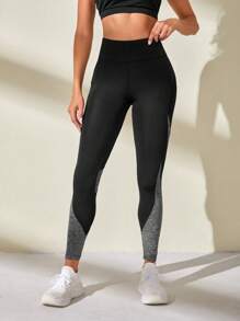 Exploreva Colorblock Phone Pocket Side Wideband Waist Sports Leggings