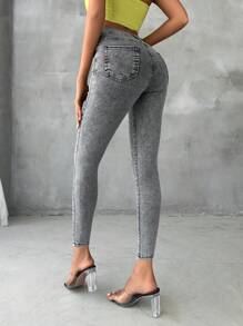 RueChic High Waist Skinny Jeans - Grey - View 2