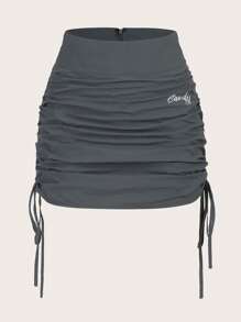 SHEIN EZwear Letter Embroidered Drawstring Side Skirt