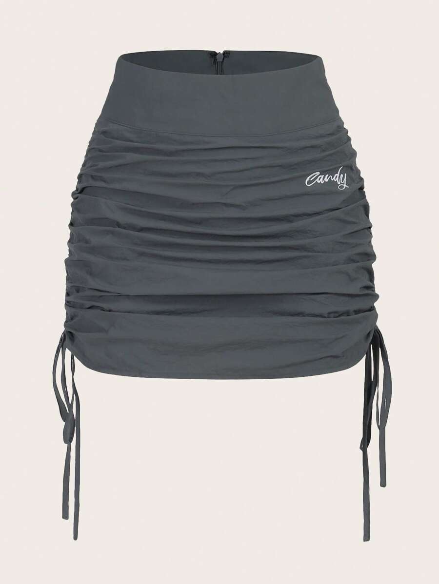 SHEIN EZwear Letter Embroidered Drawstring Side Skirt