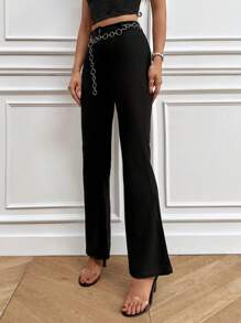 High Waist Flare Leg Pants - Black - View 5
