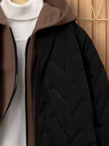 SHEIN Tween Boy 2 In 1 Zip Up Quilted Coat Without Tee - Black - View 6