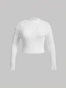 SHEIN MOD Plus Solid Drop Shoulder Sweater - White - View 1