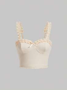 SHEIN MOD Lá sen tỉa Rộng Dây đai Áo - Màu be - Xem 1