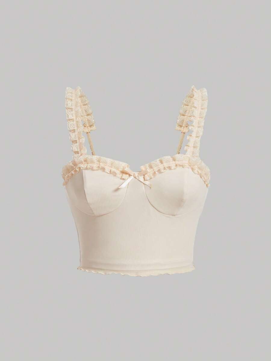 SHEIN MOD Lá sen tỉa Rộng Dây đai Áo - Màu be - Xem 1