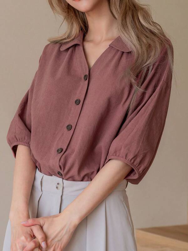 DAZY Solid Button Front Shirt